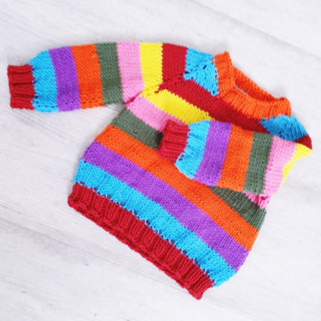 Baby Rainbow stripe top down jumper PDF knitting pattern, 0-2 years