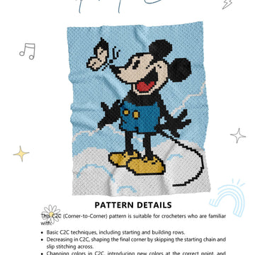 Crochet eBook "Mouse Romance" - set of 2 kids blankets C2C corner to corner pattern - Mickey & Minnie Mouses in love