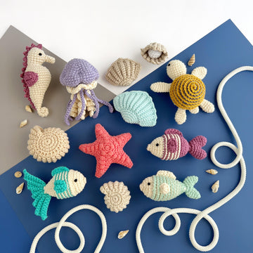 12 in 1 Ocean crochet pattern bundle Amigurumi keychain and Bag charm PDF Turtle Jellyfish Starfish Seashell Seahorse Fish Sea life crochet