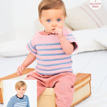 Crochet Striped Top and Sweater in Stylecraft Bambino DK - 9608 - Downloadable PDF
