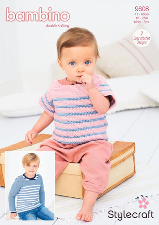 Crochet Striped Top and Sweater in Stylecraft Bambino DK - 9608 - Downloadable PDF