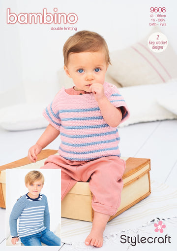 Crochet Striped Top and Sweater in Stylecraft Bambino DK - 9608 - Downloadable PDF