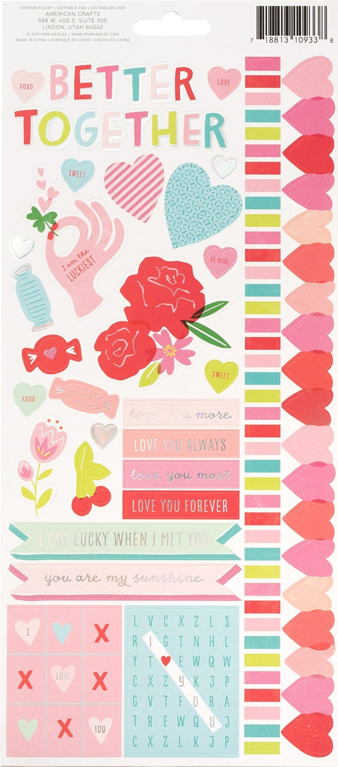 American Crafts Lucky Us Cardstock Stickers 5.5"X12" 2/Pkg - Accents & Phrases W/Iridescent Foil