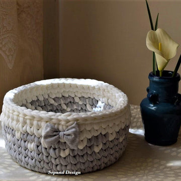 T-shirt yarn basket- V st- Grey