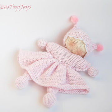 Pink Waldorf knitted girl doll for small babies