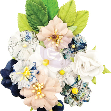 Prima Marketing Fabric Flowers - Emerson/Georgia Blues, 18/Pkg