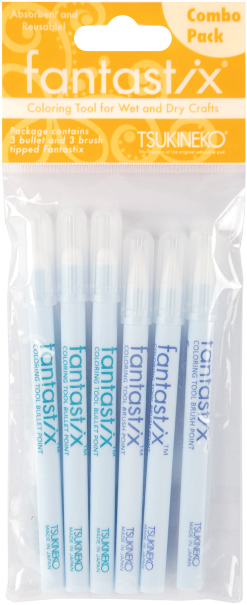Imagine Fantastix Coloring Tool For Wet & Dry Media 6/Pkg - Combo - 3 Brush Points & 3 Bullet Points