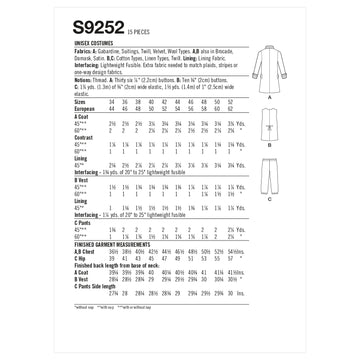 Simplicity Unisex Costumes S9252 - Sewing Pattern