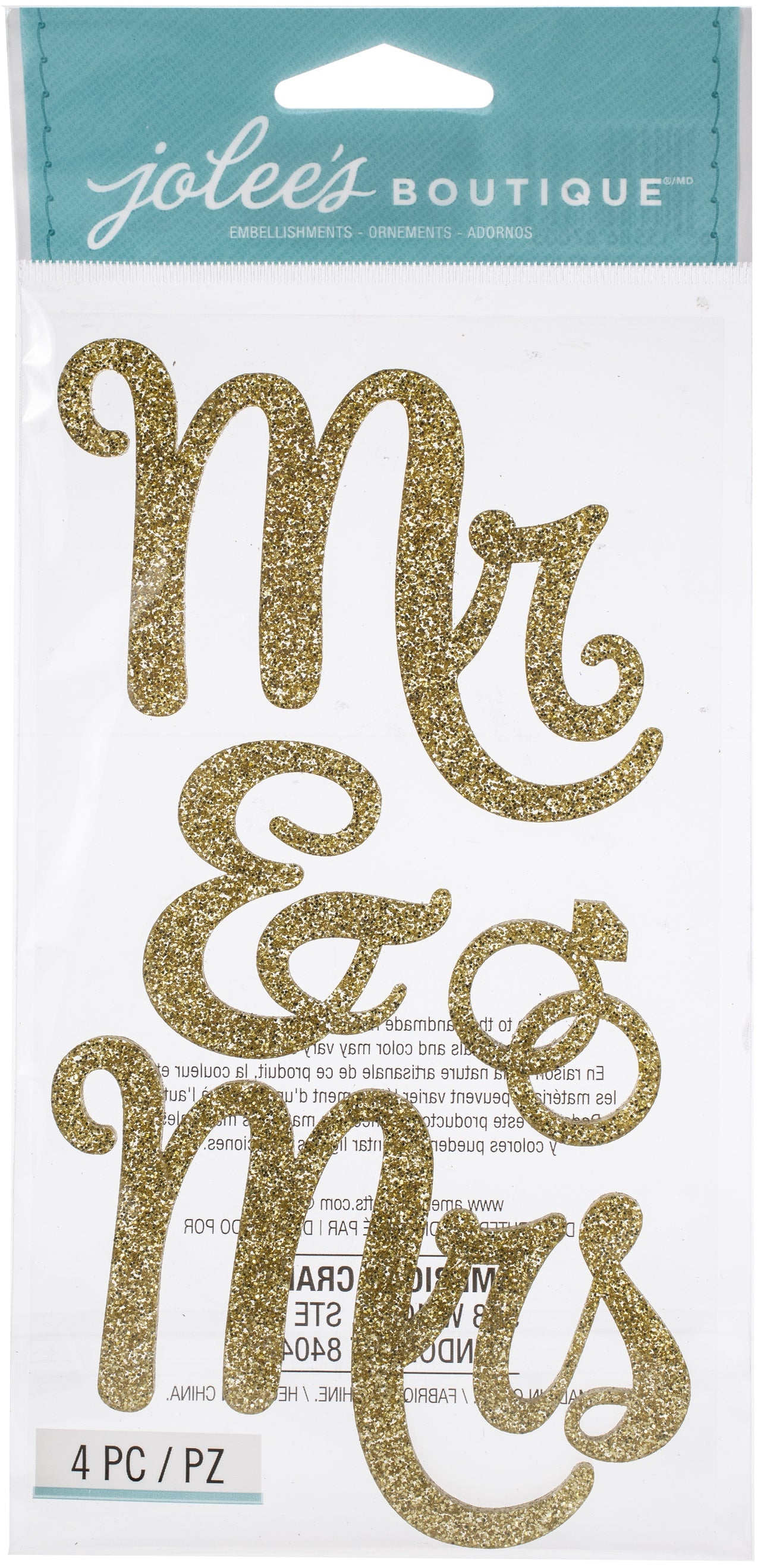Jolee's Boutique Themed Embellishments 4/Pkg - Mr. & Mrs.