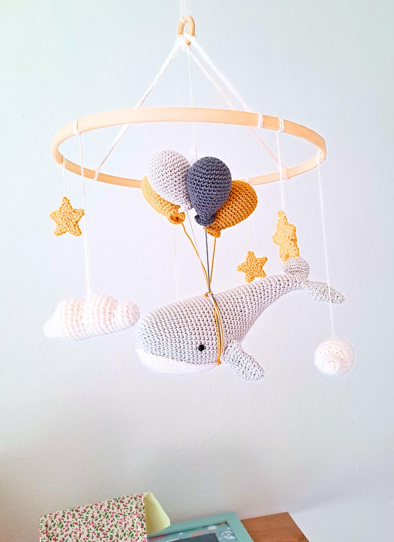 Whale in the sky baby mobile