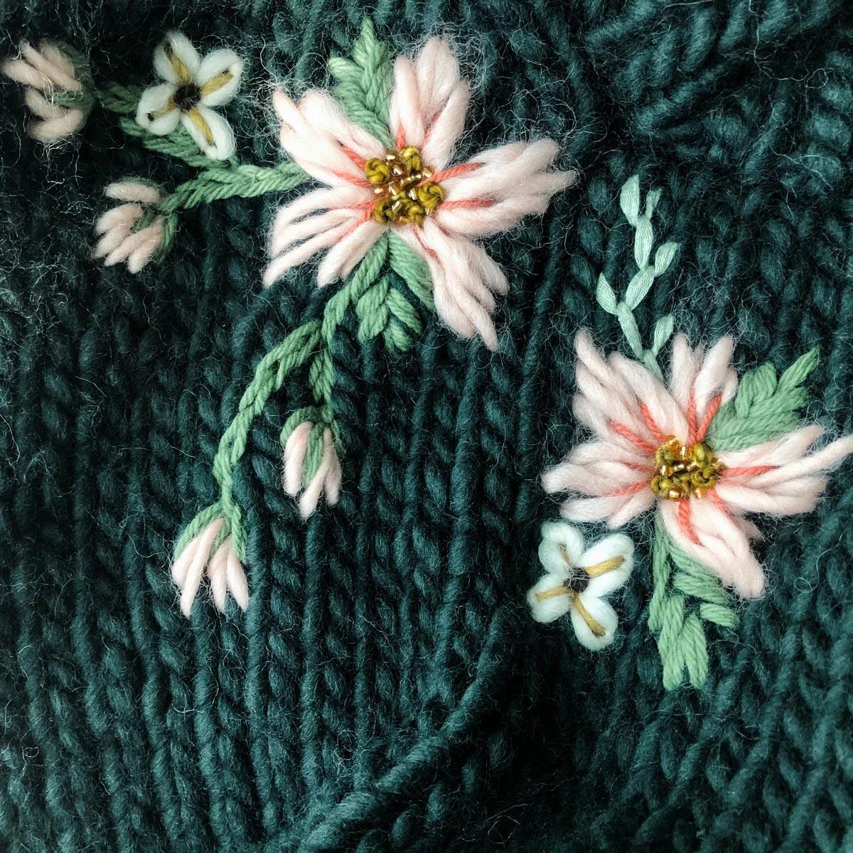 Embroidered Flower Jumper Knitting Pattern