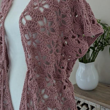 PINK ROSE CROCHET KIMONO/BEACH COVER-UP