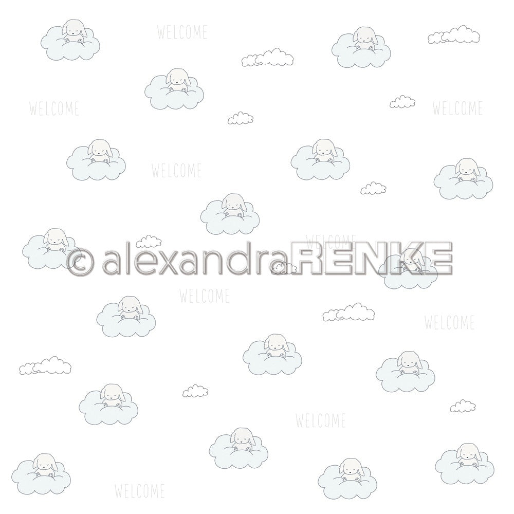 Alexandra Renke Baby In Clouds Design Paper 12"X12" 25/Pkg - Baby Rabbit On Blue Clouds