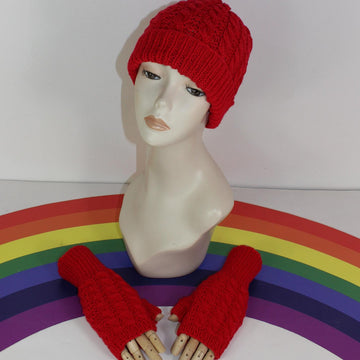 Adult & Teen Aran Simple Cable Beanie Hat & Gloves