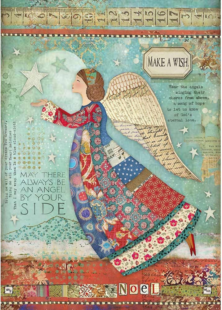 Stamperia Intl Stamperia Rice Paper Sheet A4 - Make A Wish Angel