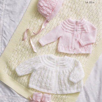 Matinee Coat, Cardigan, Bonnet & Bootees in King Cole 4Ply & DK - 4688 - Downloadable PDF