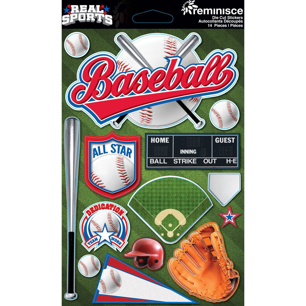 Reminisce Real Sports Cardstock Stickers 6"X4.5" - Baseball
