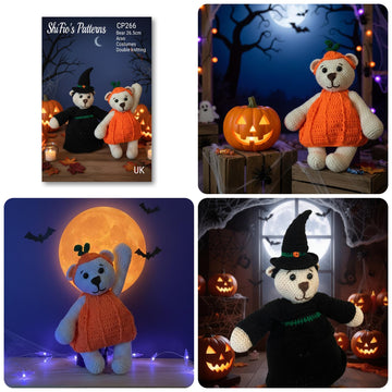 266 Bear with Pumpkin & Witch Halloween Costumes Crochet Pattern #266