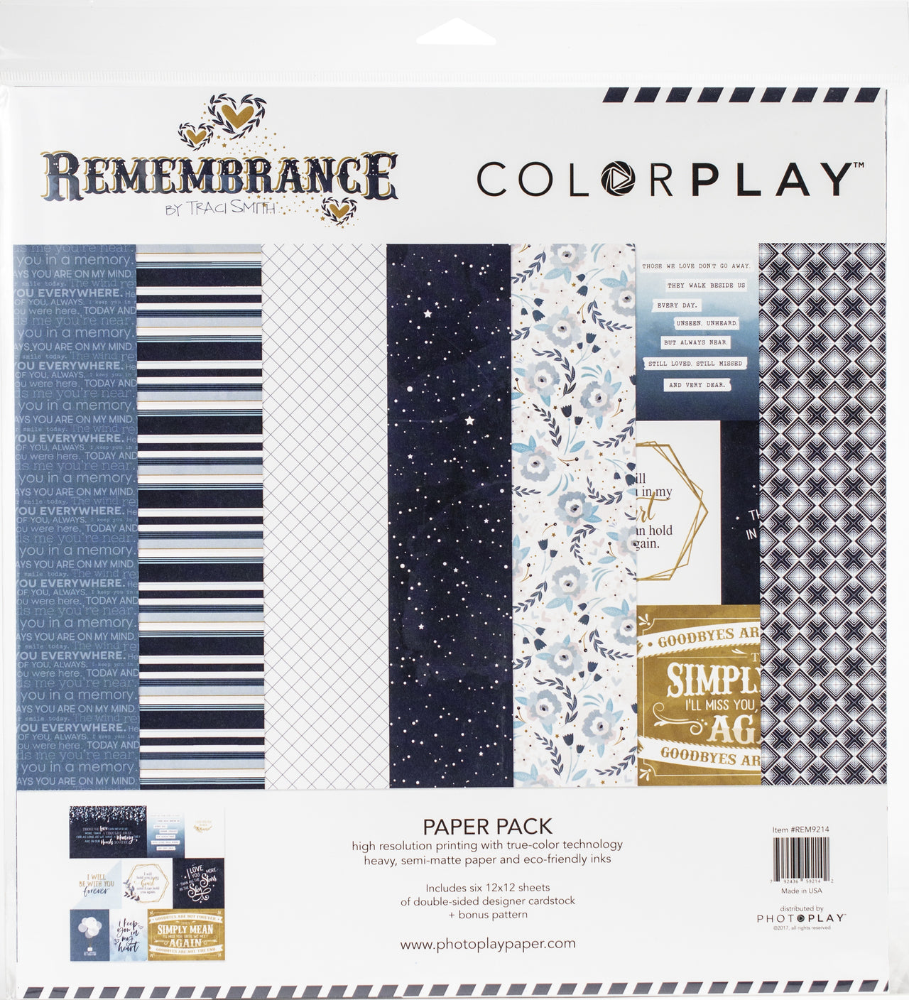 Photoplay Paper ColorPlay Collection Pack 12"X12" - Remembrance, 6 Designs/2 Each + Bonus