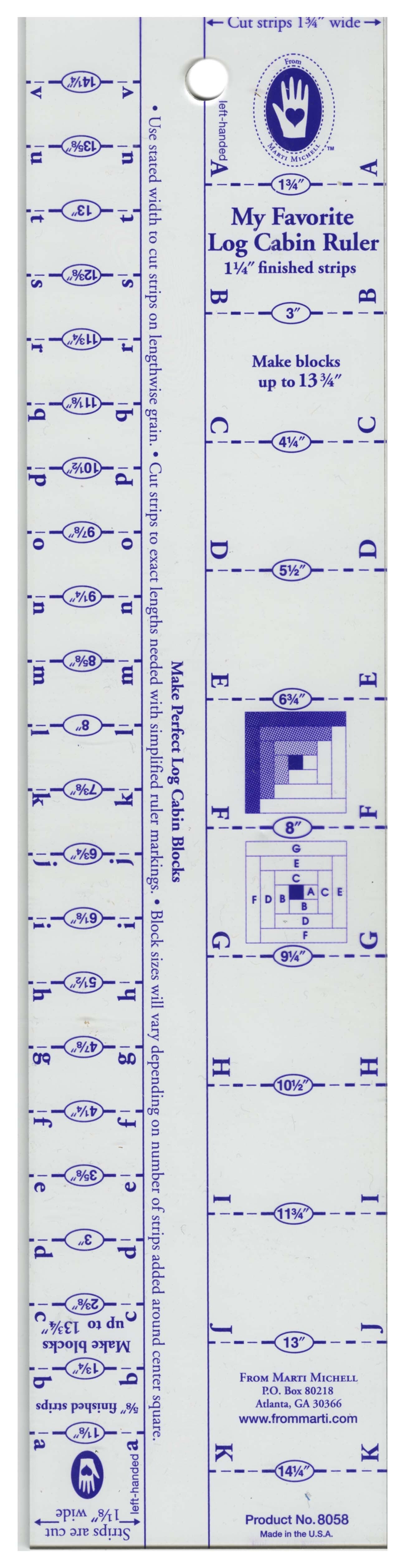 Marti Michell Ruler My Favorite Log Cabin 5/8in-1.25in Quilting Template