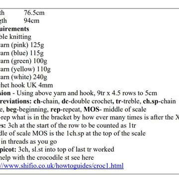 Crochet Pattern crocodile stitch  #337