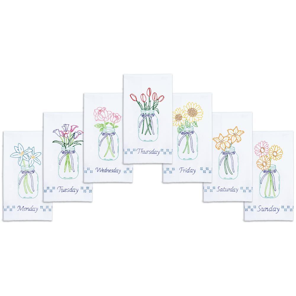 Jack Dempsey Stamped Decorative Hand Towels 7Pkg - Mason Jar Bouquets - 17in x 28in