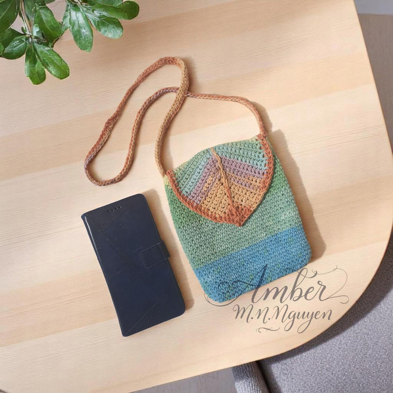 Leafy Cross-body Phone Bag Crochet Pattern - Digital Download
