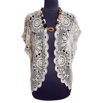 Crochet oversized high-low lacy shrug.