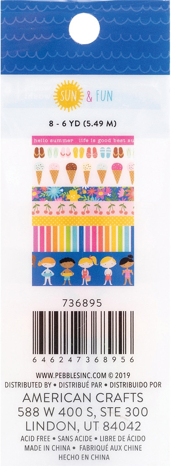 American Crafts Sun & Fun Washi Tape 8/Pkg - 621075