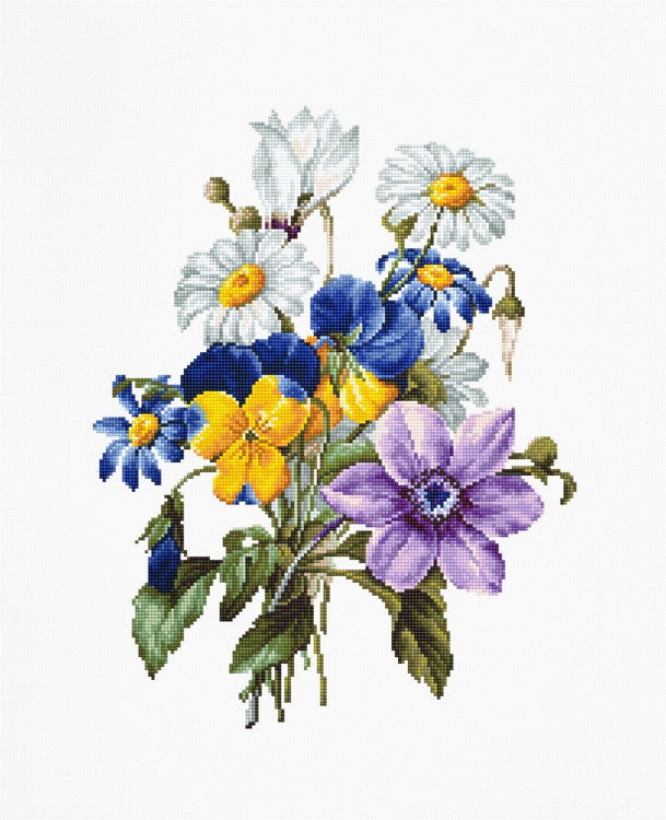 Luca-S Pansy & Daisy Bouquet Cross Stitch Kit