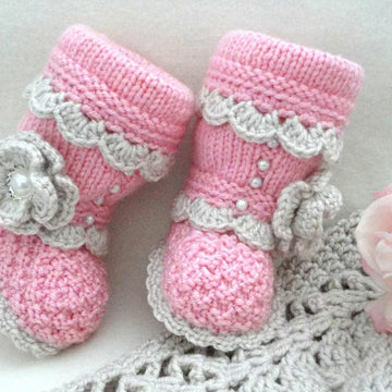 Knitting PATTERN Baby Booties with Crochet edging and flowers