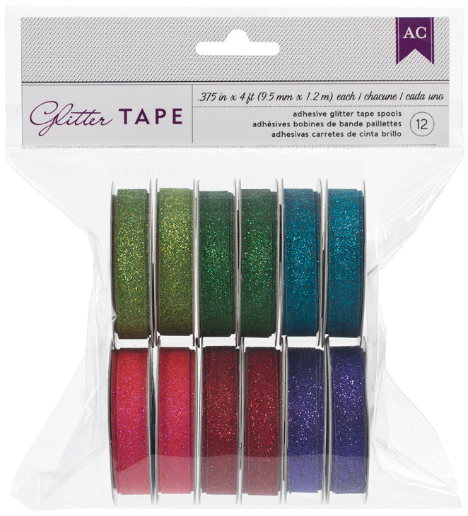 American Crafts Glitter Tape 4' 12/Pkg - Greens .375"