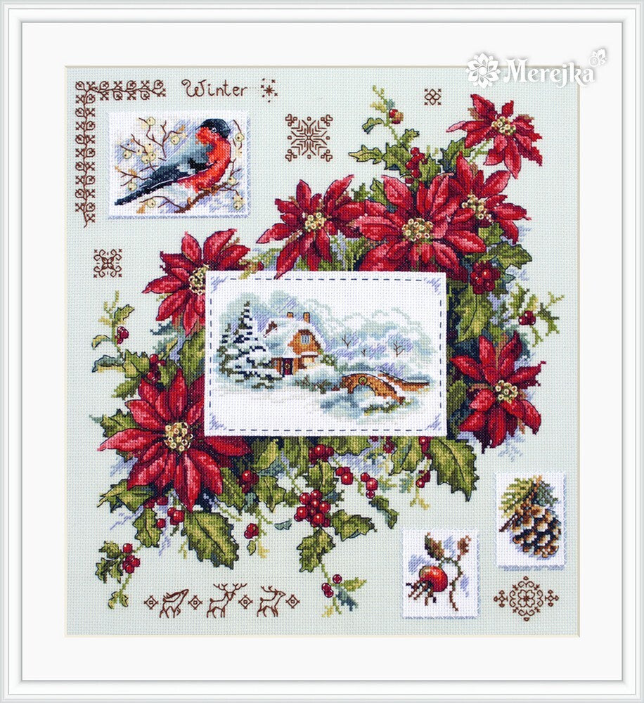 Merejka Winter Sampler Cross Stitch Kit - 30cm x 32cm