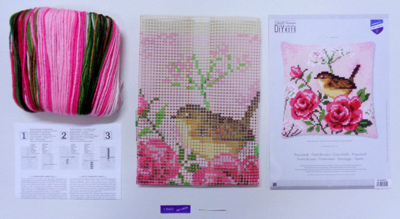 Vervaco Cross Stitch Cushion Kit Bird And Roses Cross Stitch Kit
