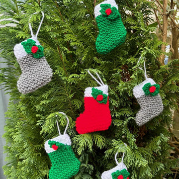 Christmas Holly Stockings bunting sweets chocolate cover, tree decoration DK knitting pattern