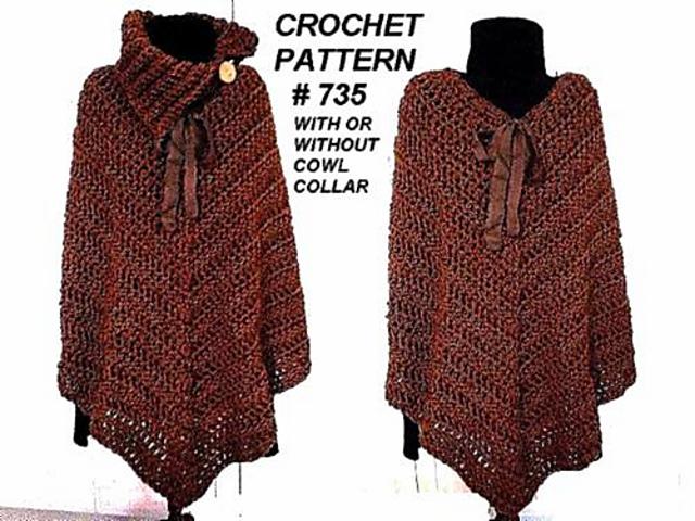 735 cowl neck poncho, cape, shawl, all adult sizes