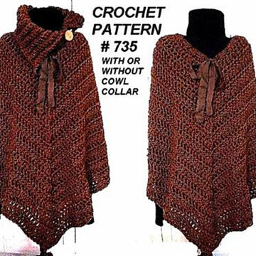 735 cowl neck poncho, cape, shawl, all adult sizes
