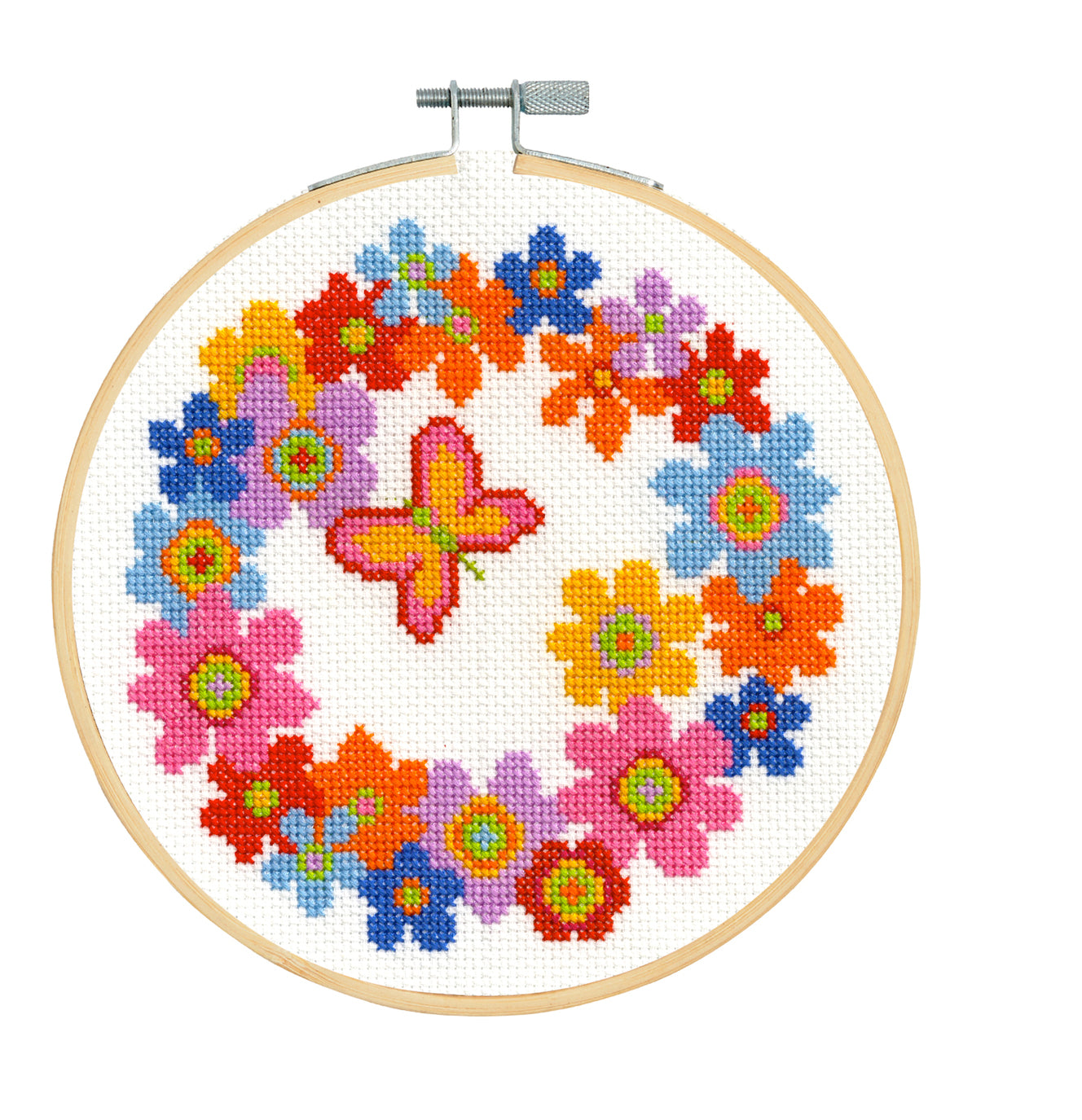 DMC Floral Wreath Cross Stitch Kit (with 7in hoop) - 7in