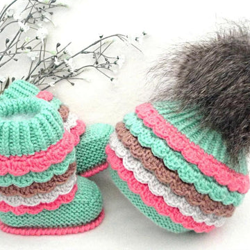 Knit Crochet PATTERN Baby Booties and Hat by Elena Mitchell