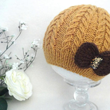 Knitting PATTERN Baby Beanie with Crochet Bow