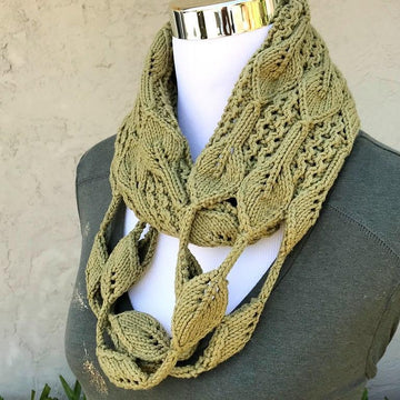Leaves Strings Infinity Scarf (Leaf/Cotton/Infinity Scarf/Cowl Knitting Pattern)