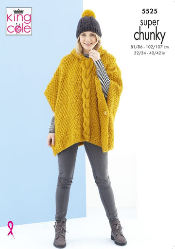Poncho and Hat in King Cole Timeless Super Chunky - 5525 - Leaflet