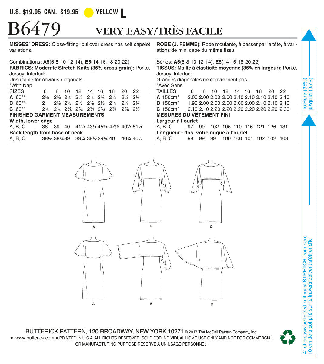 Butterick Misses' Pullover Dresses with Attached Capelets B6479 - Sewing Pattern