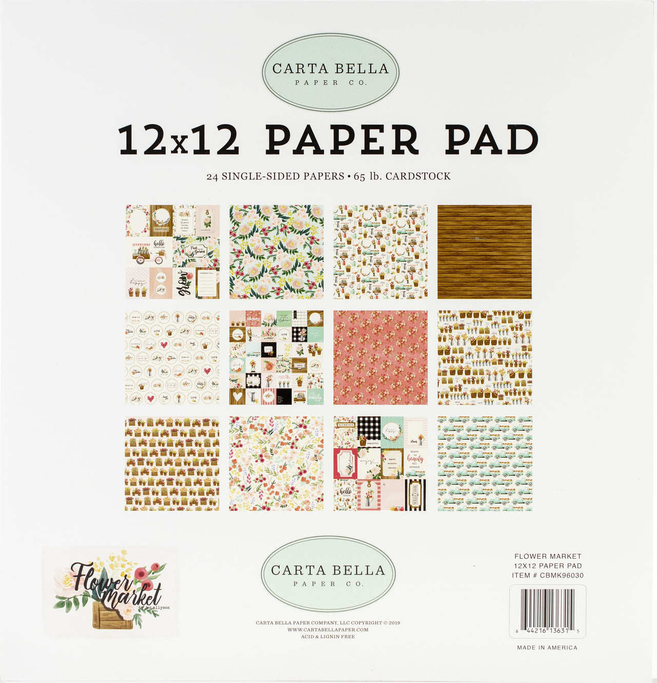 Echo Park Paper Carta Bella Single-Sided Paper Pad 12"X12" 24/Pkg - Flower Market, 12 Designs/2 Each