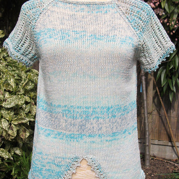 Summer Top with Lacy Raglan Sleeves & Shaped Lower Borders
