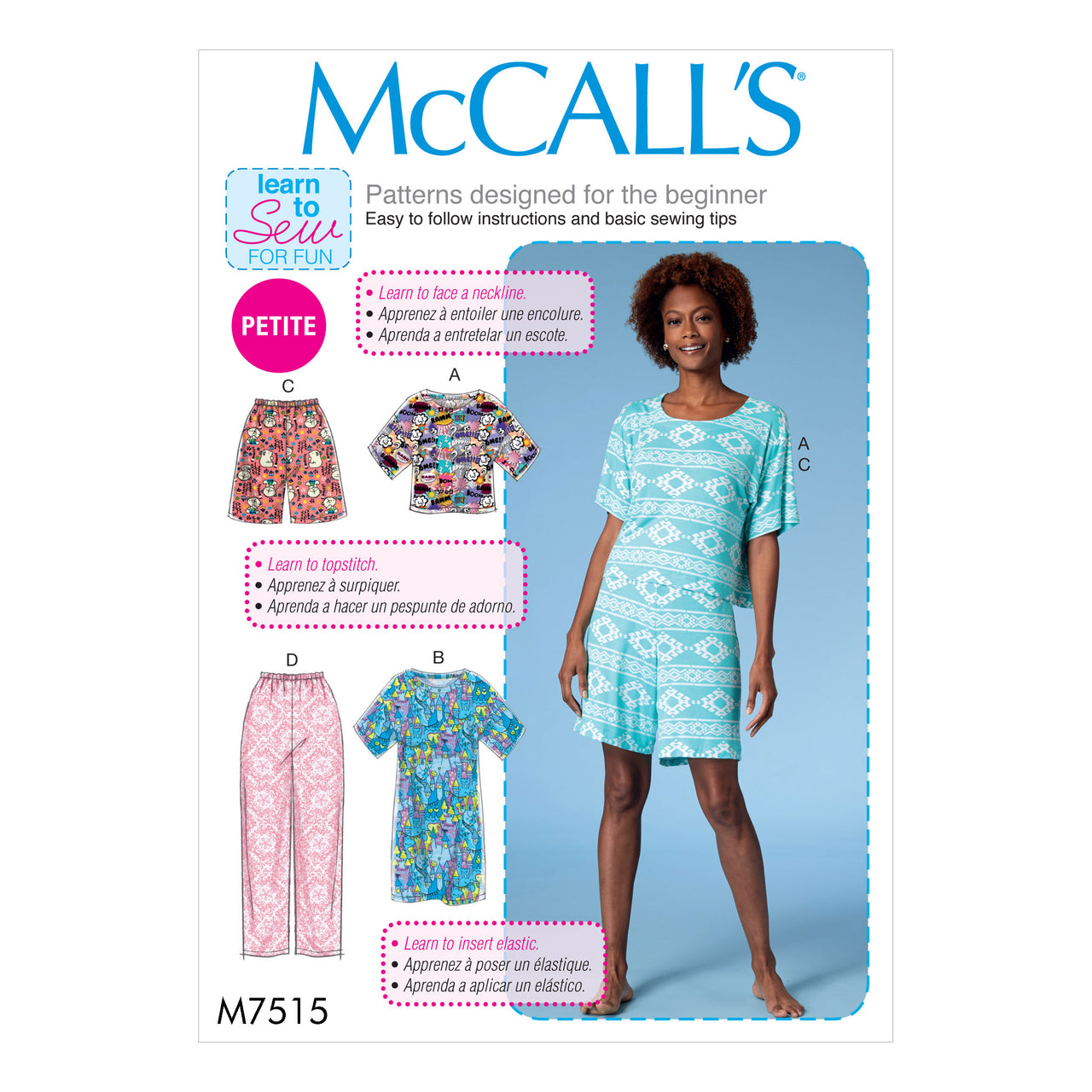 McCall's Misses'/Miss Petite Short Sleeve Top and Dress, and Pull-On Shorts and Pants M7515 - Sewing Pattern