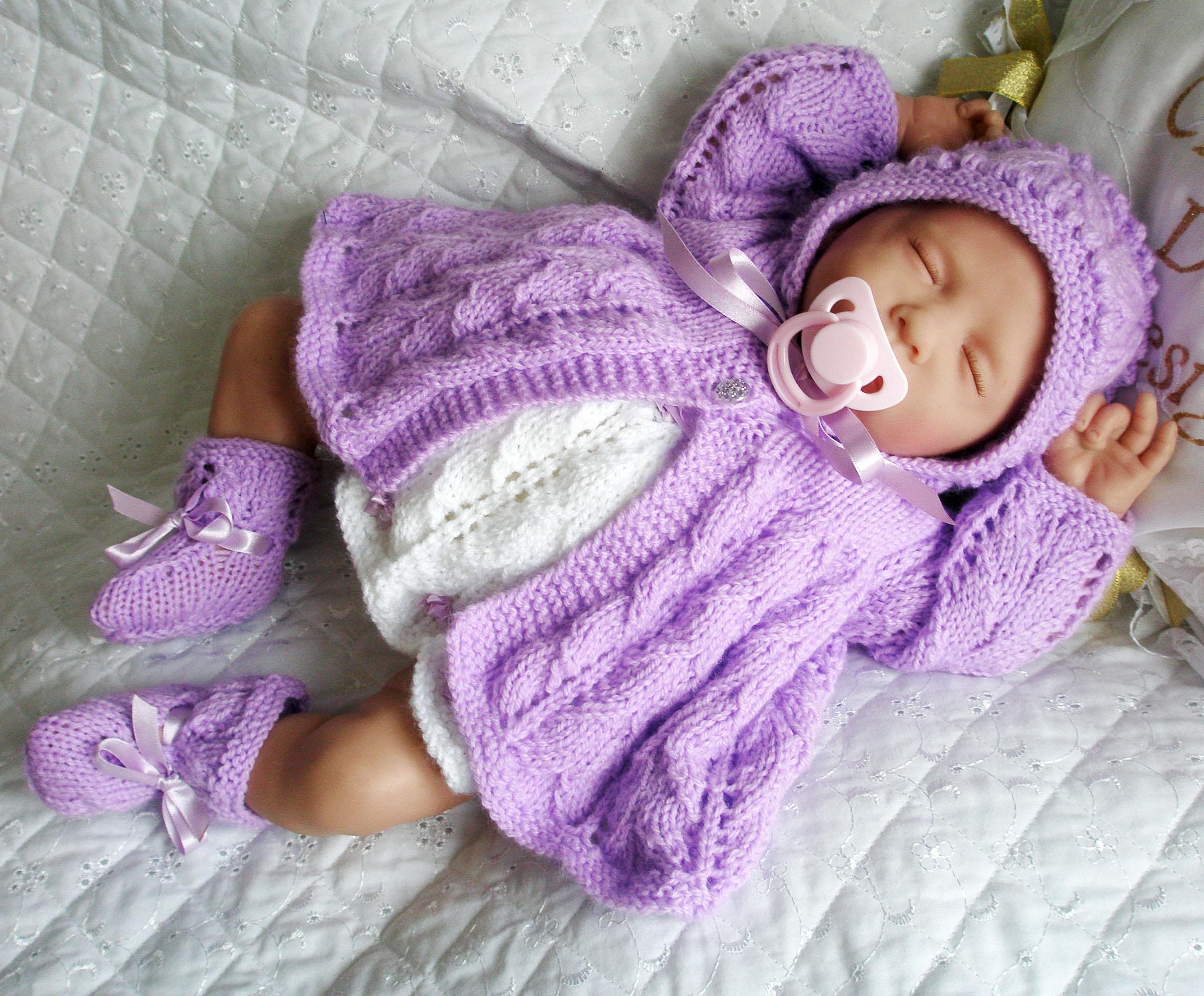 Knitting pattern for Dolls 17-19" matinee coat, dress, bonnet and boots