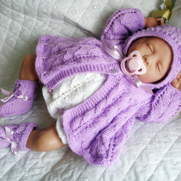 Knitting pattern for Dolls 17-19" matinee coat, dress, bonnet and boots