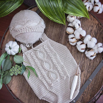 Cable Eyelet Romper & Bonnet