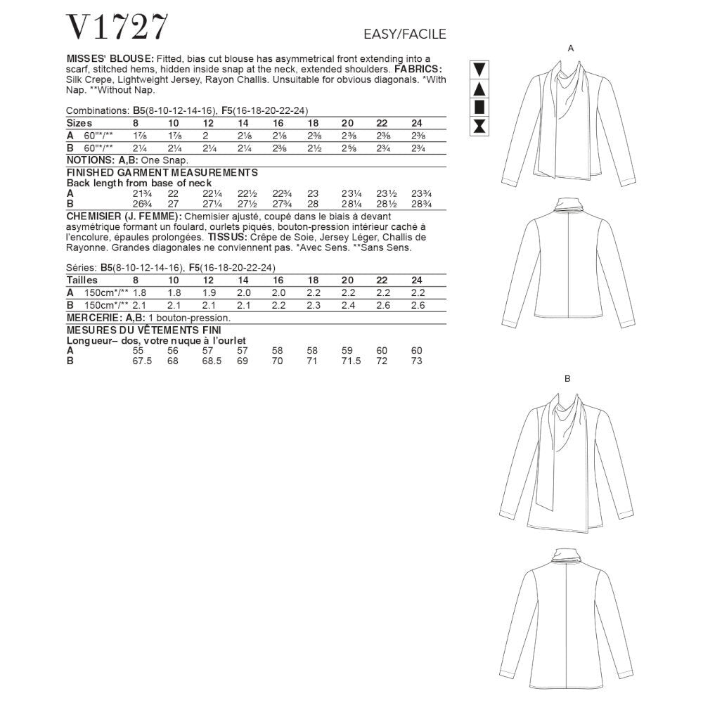 Vogue Misses' Blouse V1727 - Sewing Pattern